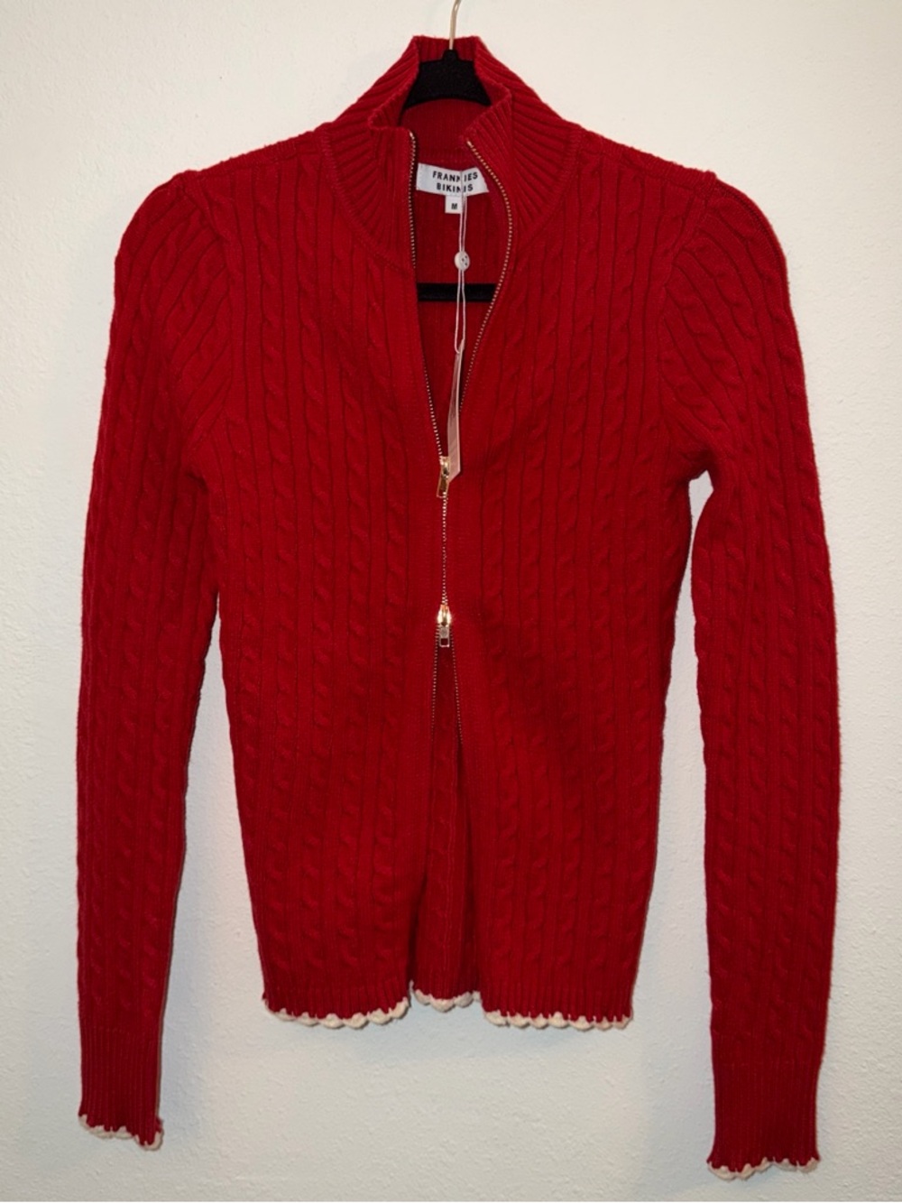 Frankie's Bikinis Red Cable-Knit Zip Cardigan - Picture 2 of 3